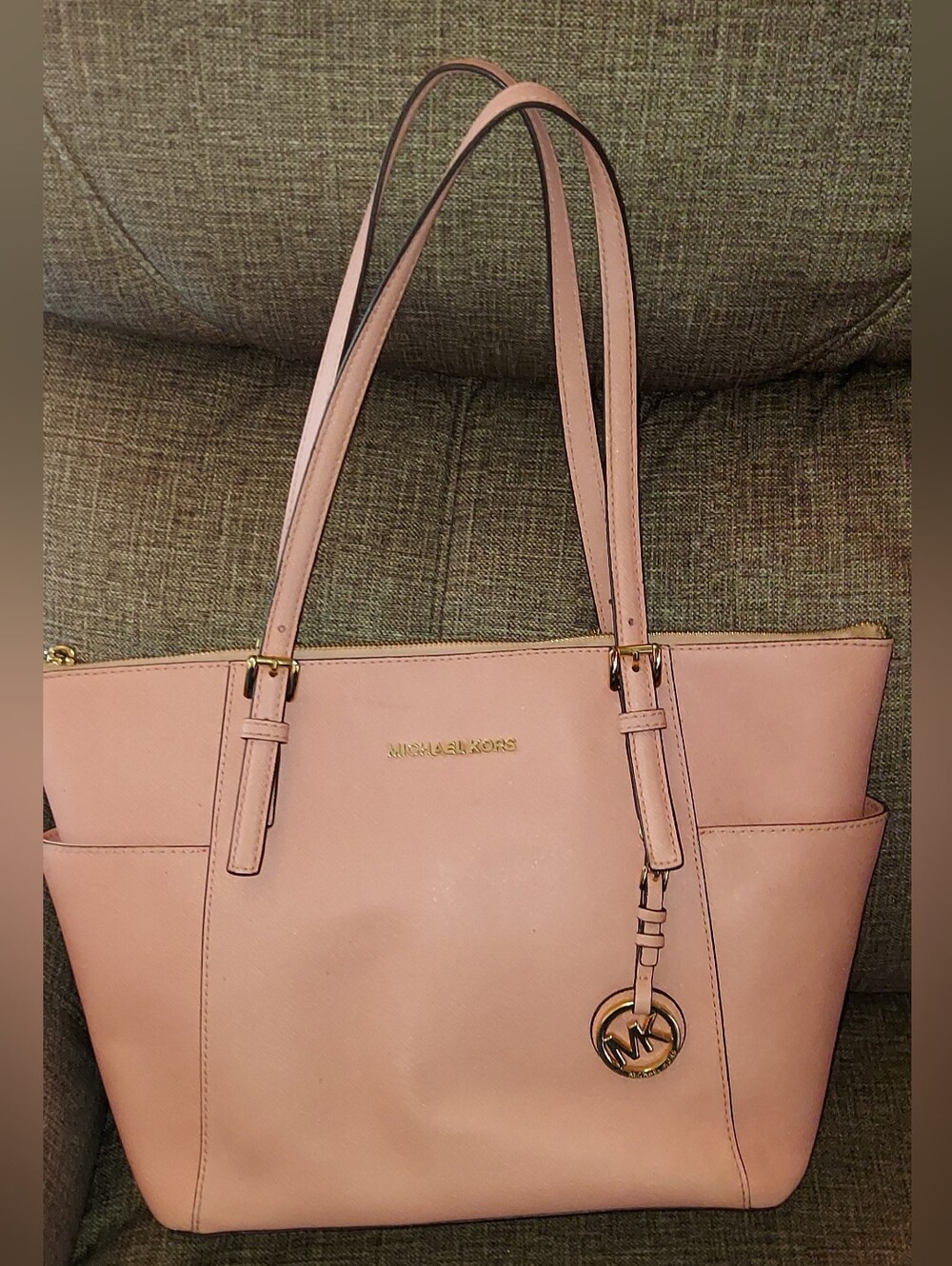 Michael Kors Pink Leather Tote with Gold Accents